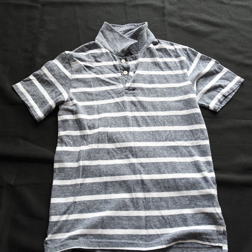 Grey and White Striped Polo